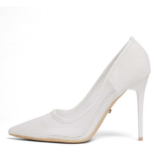4 Inch Mesh-White Womens Pumps High Heels Stiletto Pointed Closed Toe Shoes - Picture 3 of 6